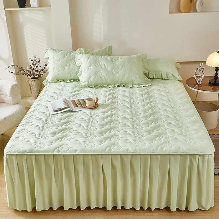 瑞兴纺 2025年新款亲肤夹棉床笠床裙 床裙花边款：繁花-抹茶绿