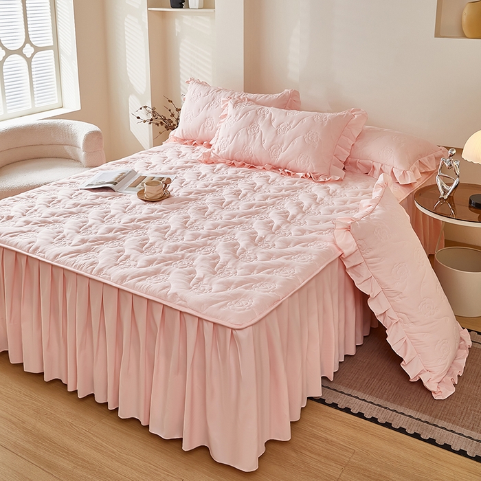 91家纺网 家纺一手货源 找家纺 瑞兴纺 2025年新款亲肤夹棉床笠床裙 床裙花边款：繁花-雅典玉