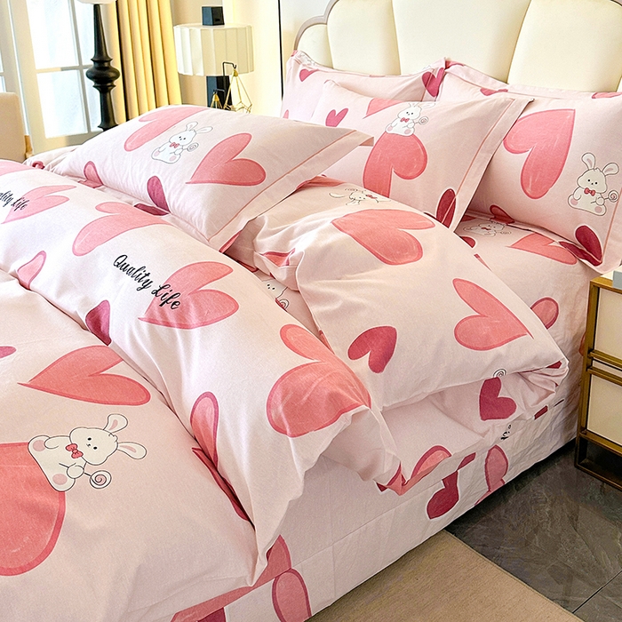 91家纺网 家纺一手货源 找家纺 橘姿 2025新款100%加厚全棉四件套纯棉四件套磨毛四件套礼盒装（控价不低于170） 铃兰兔粉