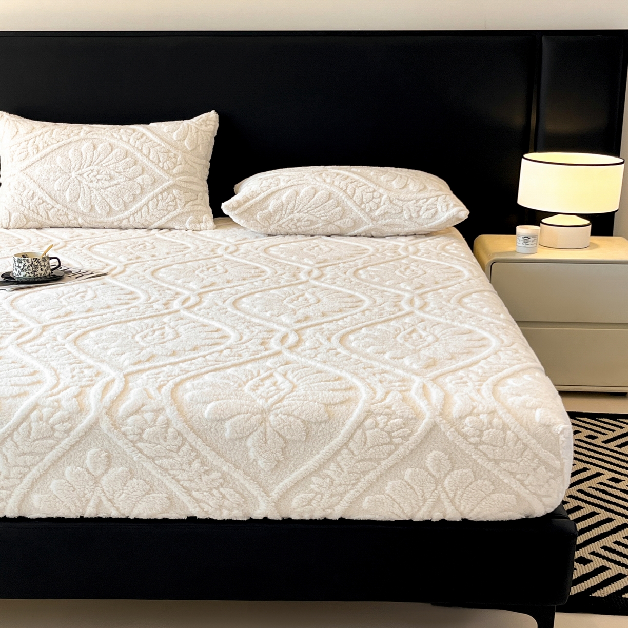 91家纺网 家纺一手货源 找家纺 （总）欧邦 2025新款提花塔芙绒床笠单床笠床笠单件-繁花