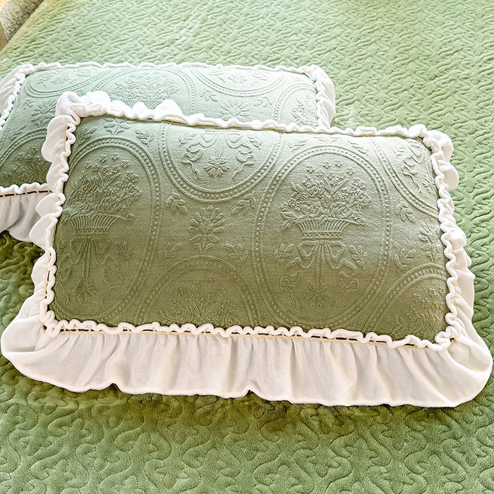 91家纺网 家纺一手货源 找家纺 花香四季家纺 2025新款牛奶绒夹棉床盖单件三件套-浪漫花语 浪漫花语-复古绿