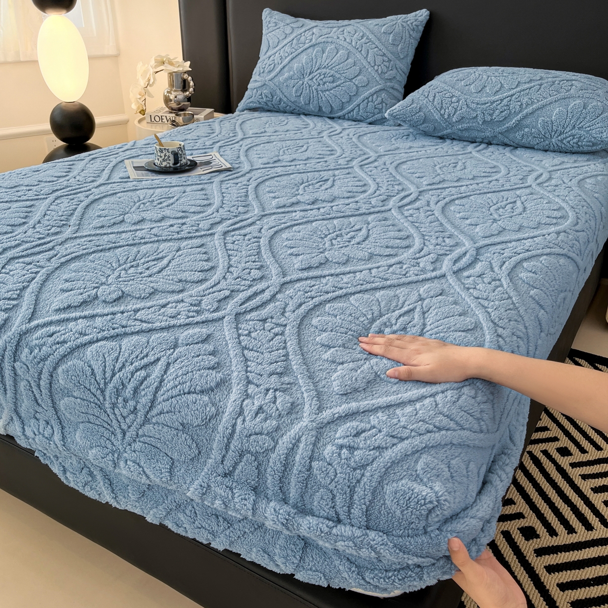 91家纺网 家纺一手货源 找家纺 （总）欧邦 2025新款提花塔芙绒床笠单床笠床笠单件-繁花