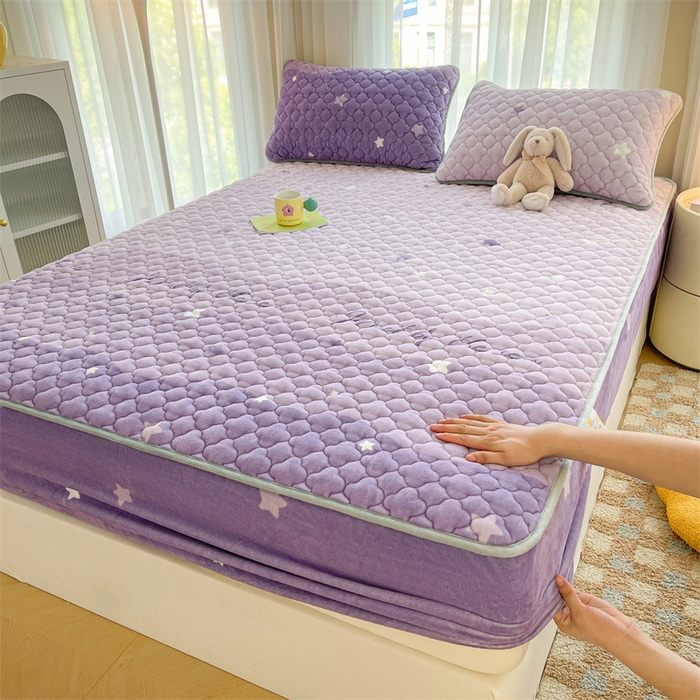 康纳利 2025新款A类抗菌加厚牛奶绒印花夹棉床笠可搭配同款四件套 梦幻星空