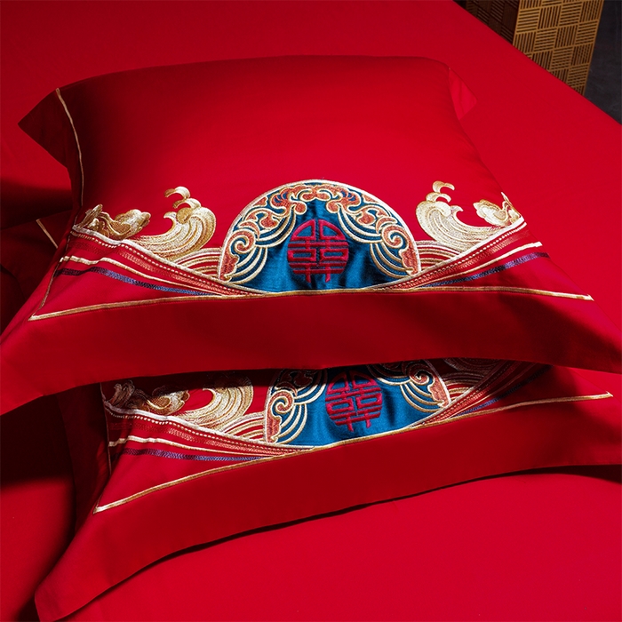 91家纺网 家纺一手货源 找家纺 （总）芊囍纺 2025新款双面长绒棉高端婚庆提花重工刺绣四件套多件套系列