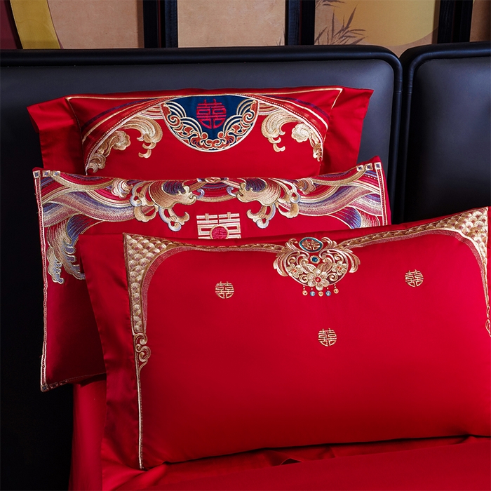 91家纺网 家纺一手货源 找家纺 （总）芊囍纺 2025新款双面长绒棉高端婚庆提花重工刺绣四件套多件套系列