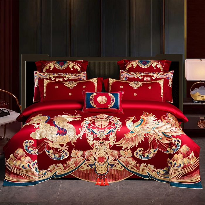 91家纺网 家纺一手货源 找家纺 （总）芊囍纺 2025新款双面长绒棉高端婚庆提花重工刺绣四件套多件套系列