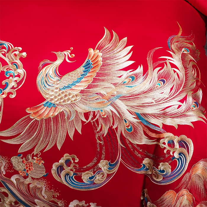 91家纺网 家纺一手货源 找家纺 芊囍纺 2025新款双面长绒棉高端婚庆提花重工刺绣四件套多件套系列 龙凤情缘