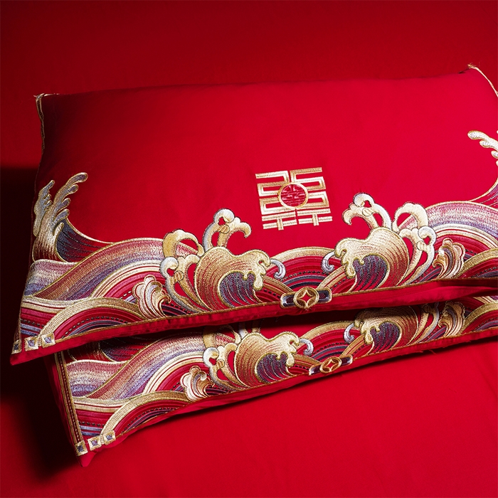 91家纺网 家纺一手货源 找家纺 芊囍纺 2025新款双面长绒棉高端婚庆提花重工刺绣四件套多件套系列 龙凤情缘