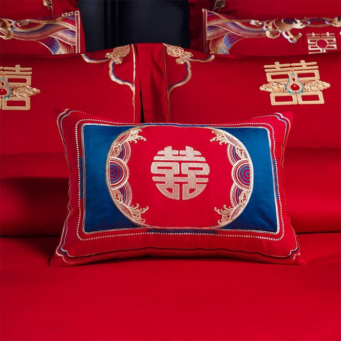 91家纺网 家纺一手货源 找家纺 芊囍纺 2025新款双面长绒棉高端婚庆提花重工刺绣四件套多件套系列 龙翔风喜