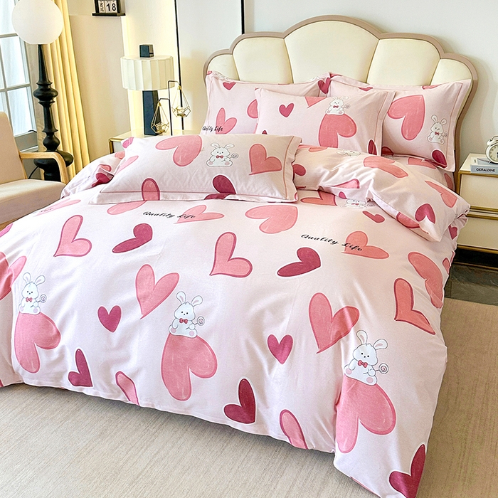 91家纺网 家纺一手货源 找家纺 橘姿 2025新款100%加厚全棉四件套纯棉四件套磨毛四件套礼盒装（控价不低于170） 铃兰兔粉