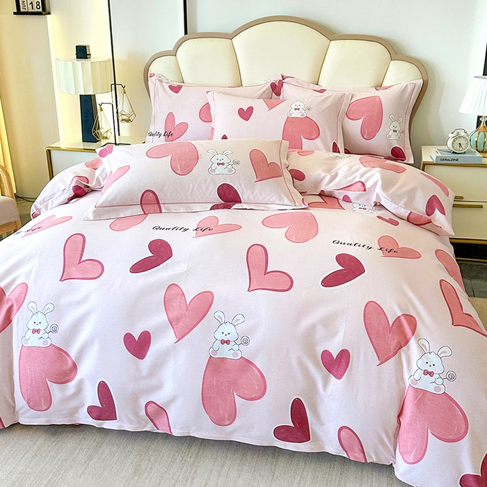 91家纺网 家纺一手货源 找家纺 橘姿 2025新款100%加厚全棉四件套纯棉四件套磨毛四件套礼盒装（控价不低于170） 铃兰兔粉