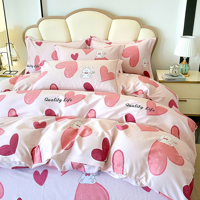 91家纺网 家纺一手货源 找家纺 橘姿 2025新款100%加厚全棉四件套纯棉四件套磨毛四件套礼盒装（控价不低于170） 铃兰兔粉