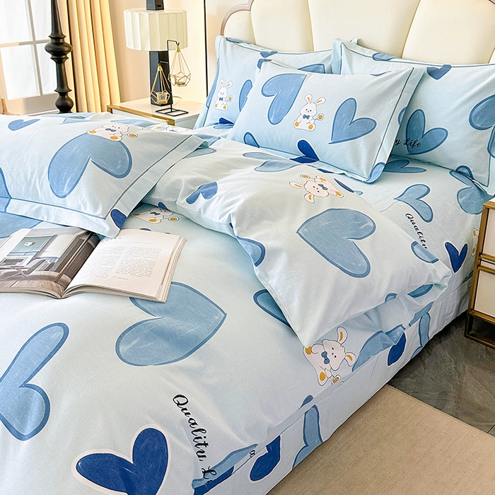 91家纺网 家纺一手货源 找家纺 橘姿 2025新款100%加厚全棉四件套纯棉四件套磨毛四件套礼盒装（控价不低于170） 铃兰兔蓝