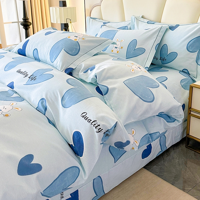 91家纺网 家纺一手货源 找家纺 橘姿 2025新款100%加厚全棉四件套纯棉四件套磨毛四件套礼盒装（控价不低于170） 铃兰兔蓝