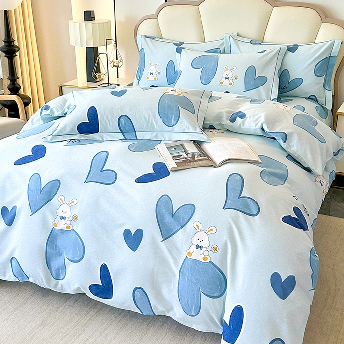 91家纺网 家纺一手货源 找家纺 橘姿 2025新款100%加厚全棉四件套纯棉四件套磨毛四件套礼盒装（控价不低于170） 铃兰兔蓝