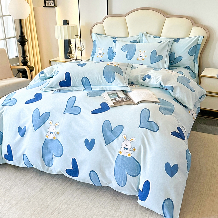 91家纺网 家纺一手货源 找家纺 橘姿 2025新款100%加厚全棉四件套纯棉四件套磨毛四件套礼盒装（控价不低于170） 铃兰兔蓝