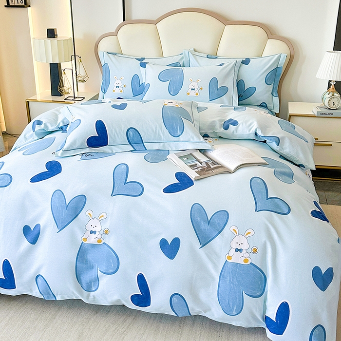 91家纺网 家纺一手货源 找家纺 橘姿 2025新款100%加厚全棉四件套纯棉四件套磨毛四件套礼盒装（控价不低于170） 铃兰兔蓝