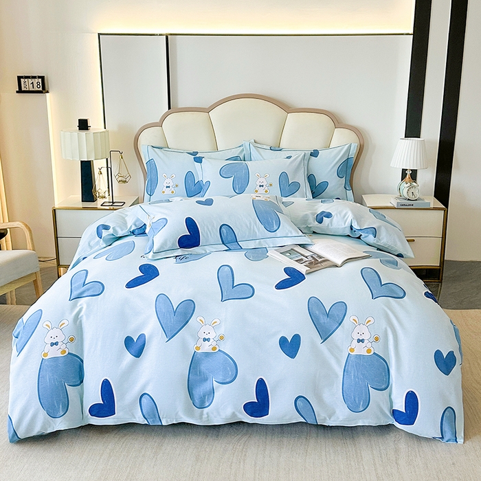 91家纺网 家纺一手货源 找家纺 橘姿 2025新款100%加厚全棉四件套纯棉四件套磨毛四件套礼盒装（控价不低于170） 铃兰兔蓝