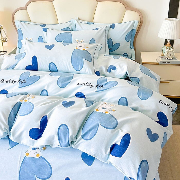 91家纺网 家纺一手货源 找家纺 橘姿 2025新款100%加厚全棉四件套纯棉四件套磨毛四件套礼盒装（控价不低于170） 铃兰兔蓝