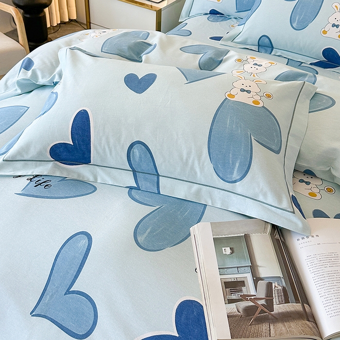 91家纺网 家纺一手货源 找家纺 橘姿 2025新款100%加厚全棉四件套纯棉四件套磨毛四件套礼盒装（控价不低于170） 铃兰兔蓝