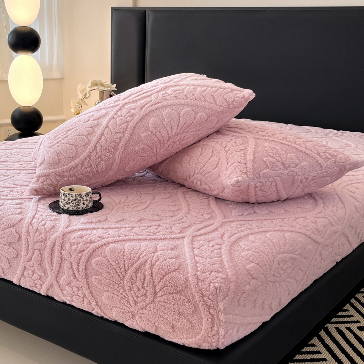 91家纺网 家纺一手货源 找家纺 欧邦 2025新款提花塔芙绒床笠单床笠床笠单件-繁花 繁花-公主粉