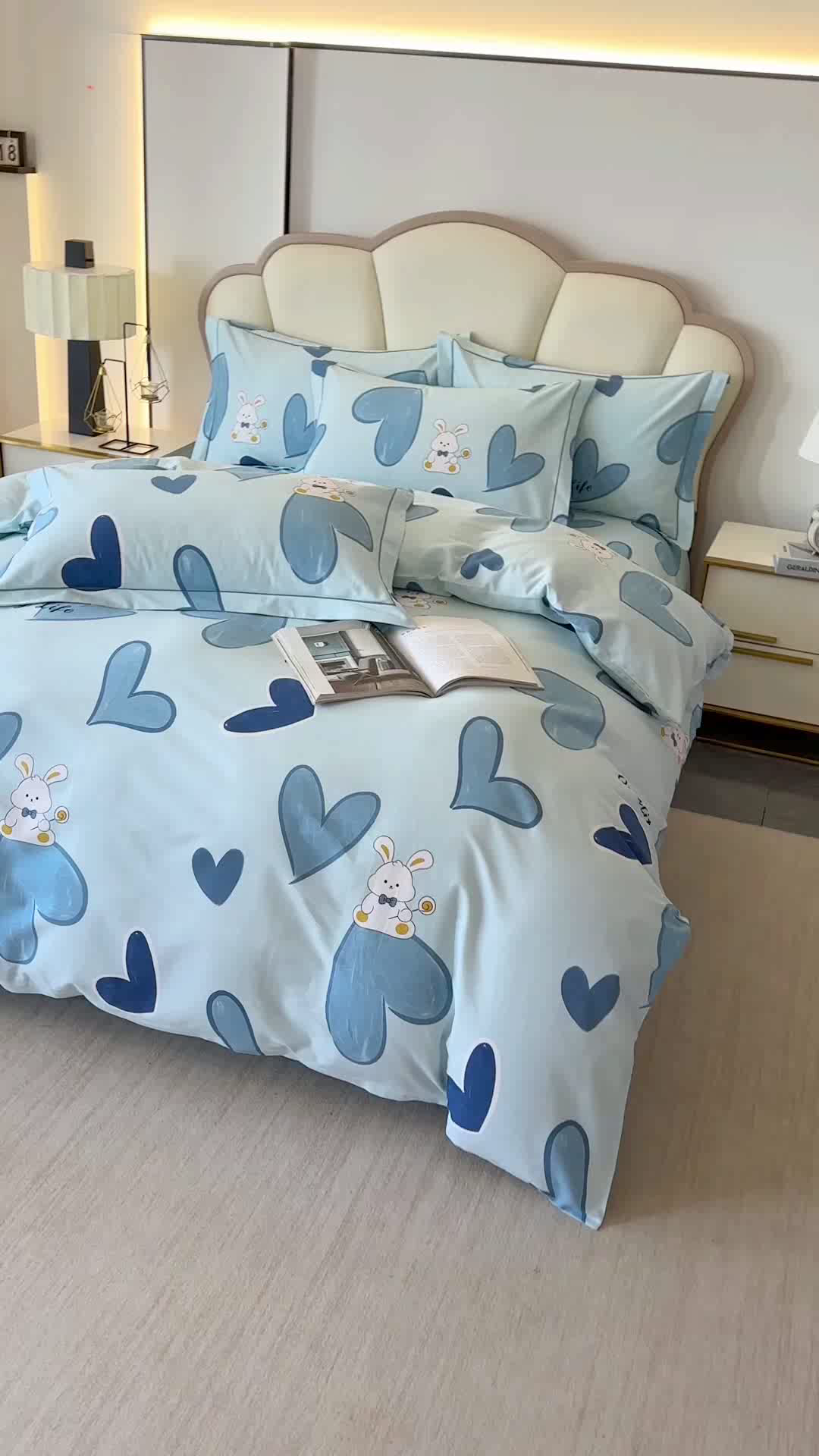 91家纺网 家纺一手货源 找家纺 橘姿 2025新款100%加厚全棉四件套纯棉四件套磨毛四件套礼盒装（控价不低于170） 铃兰兔蓝