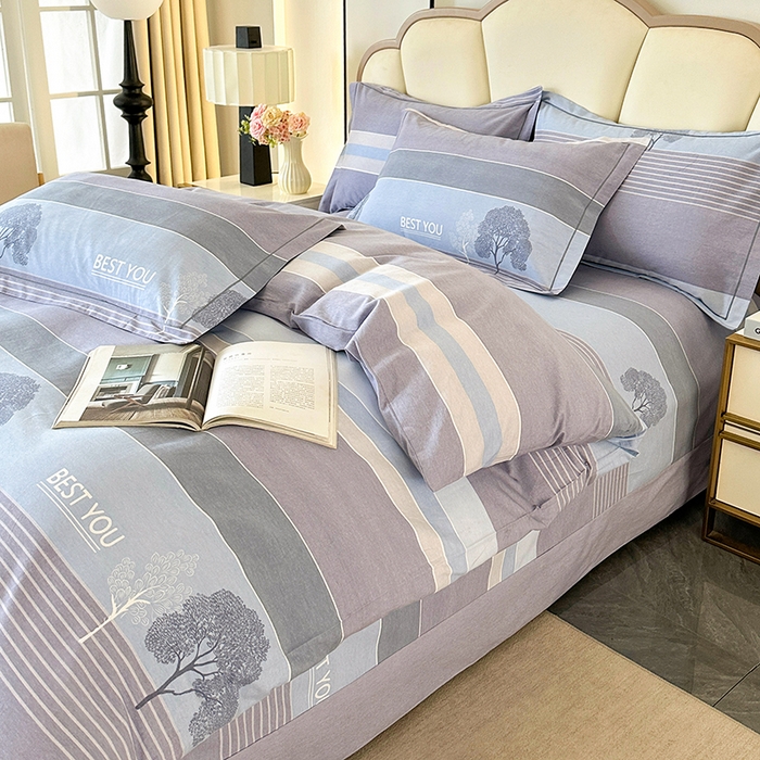 91家纺网 家纺一手货源 找家纺 橘姿 2025新款100%加厚全棉四件套纯棉四件套磨毛四件套礼盒装（控价不低于170） 树影情怀蓝