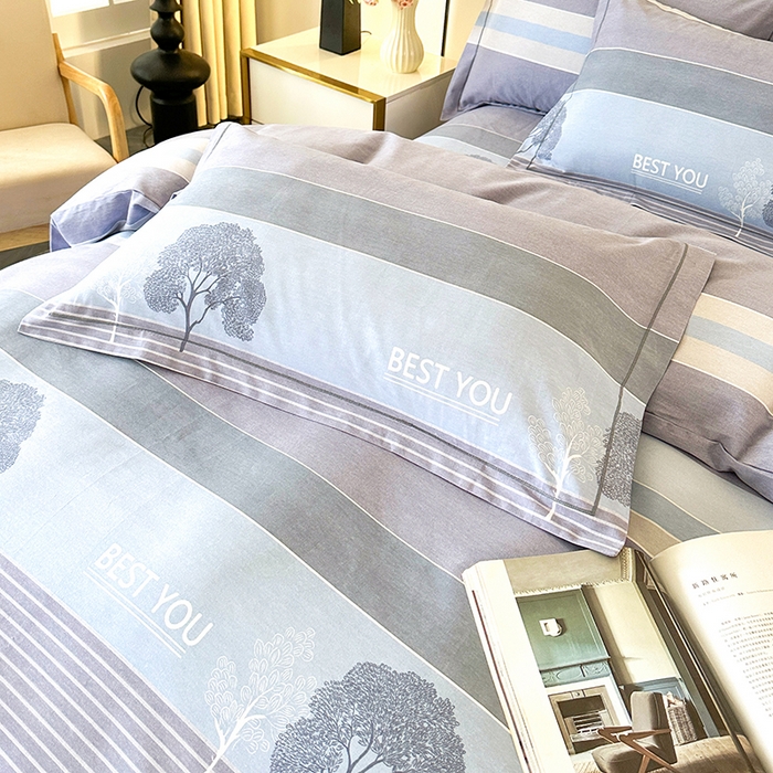 91家纺网 家纺一手货源 找家纺 橘姿 2025新款100%加厚全棉四件套纯棉四件套磨毛四件套礼盒装（控价不低于170） 树影情怀蓝