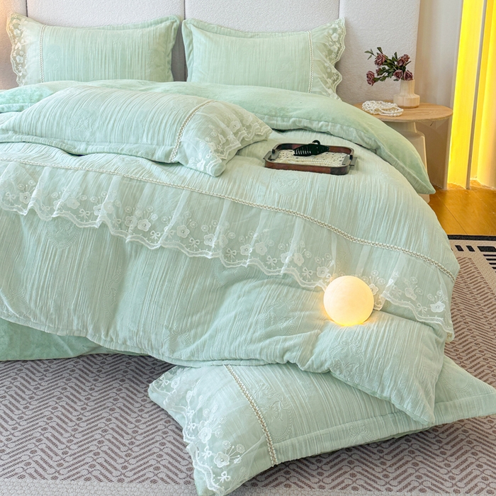 91家纺网 家纺一手货源 找家纺 诺梵家纺 2025新款韩版蕾丝雕花款四件套-米兰达 米兰达-绿