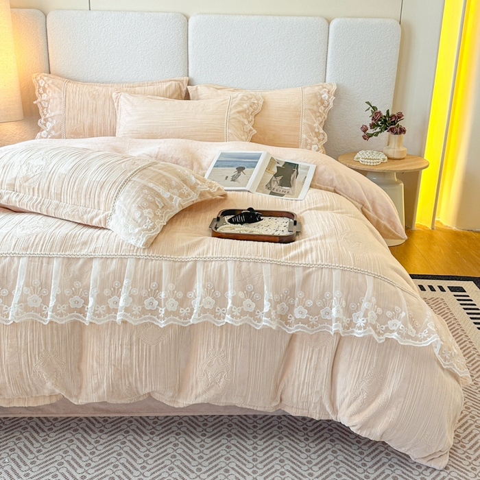 91家纺网 家纺一手货源 找家纺 诺梵家纺 2025新款韩版蕾丝雕花款四件套-米兰达 米兰达-玉色