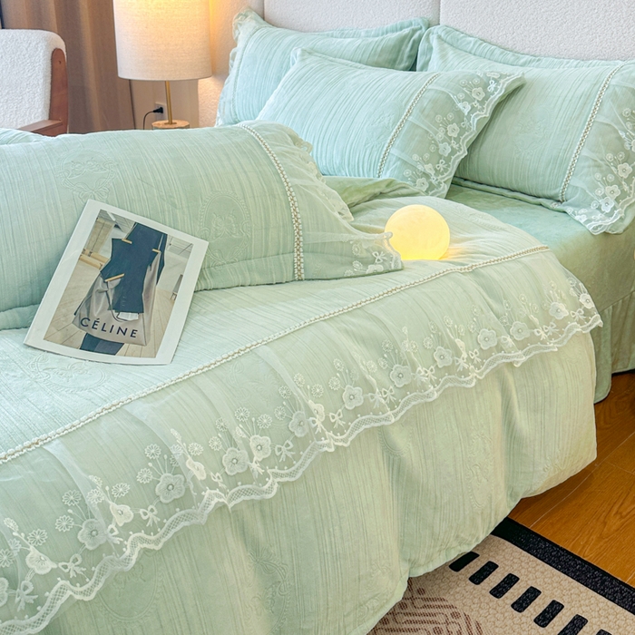 91家纺网 家纺一手货源 找家纺 诺梵家纺 2025新款韩版蕾丝雕花款四件套-米兰达 米兰达-绿