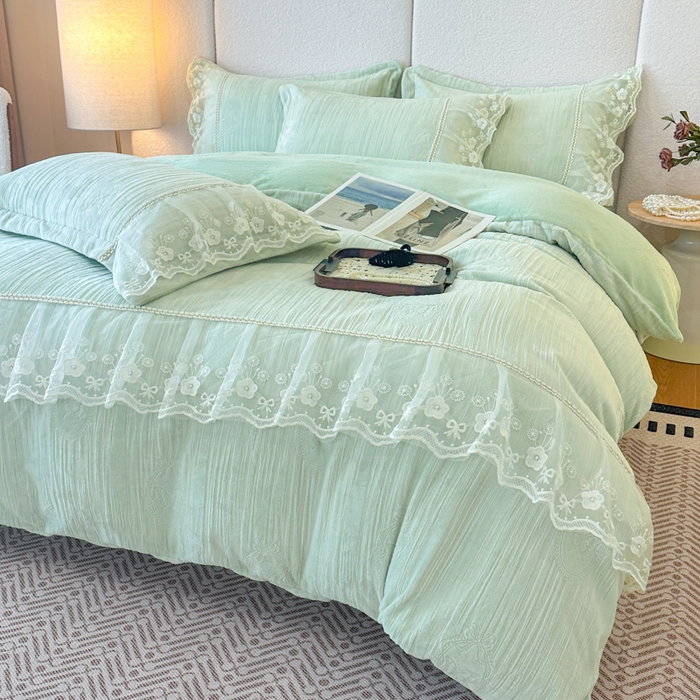 91家纺网 家纺一手货源 找家纺 诺梵家纺 2025新款韩版蕾丝雕花款四件套-米兰达 米兰达-绿