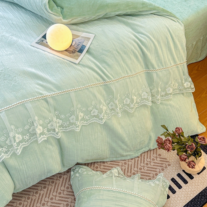 91家纺网 家纺一手货源 找家纺 诺梵家纺 2025新款韩版蕾丝雕花款四件套-米兰达 米兰达-绿