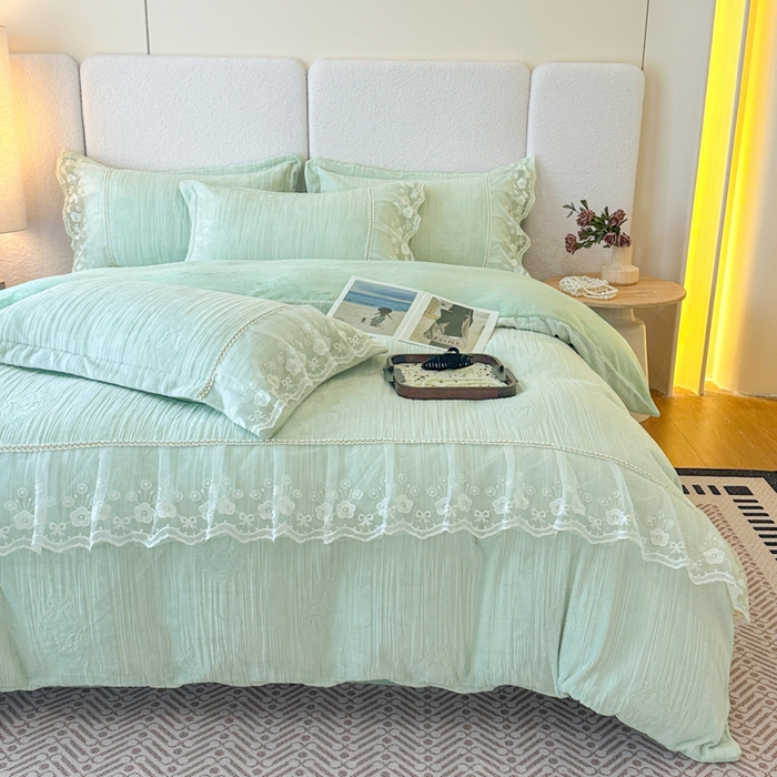 91家纺网 家纺一手货源 找家纺 诺梵家纺 2025新款韩版蕾丝雕花款四件套-米兰达 米兰达-绿