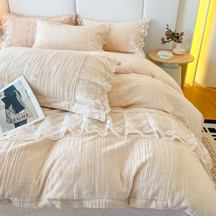 91家纺网 家纺一手货源 找家纺 诺梵家纺 2025新款韩版蕾丝雕花款四件套-米兰达 米兰达-玉色