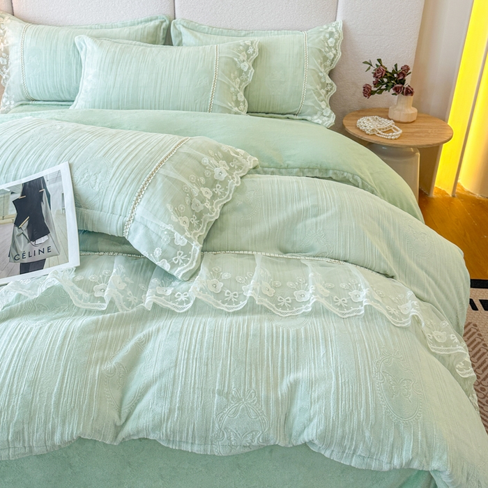 91家纺网 家纺一手货源 找家纺 诺梵家纺 2025新款韩版蕾丝雕花款四件套-米兰达 米兰达-绿