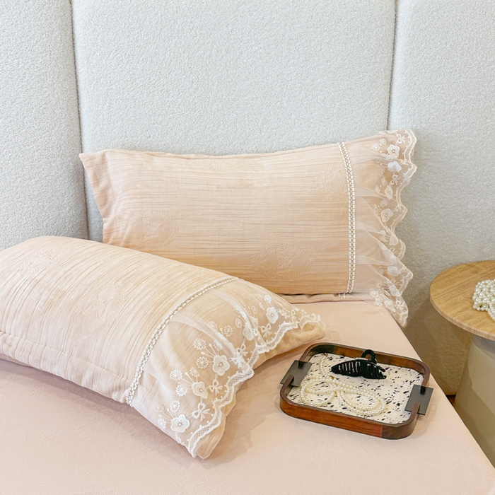 91家纺网 家纺一手货源 找家纺 诺梵家纺 2025新款韩版蕾丝雕花款四件套-米兰达 米兰达-玉色