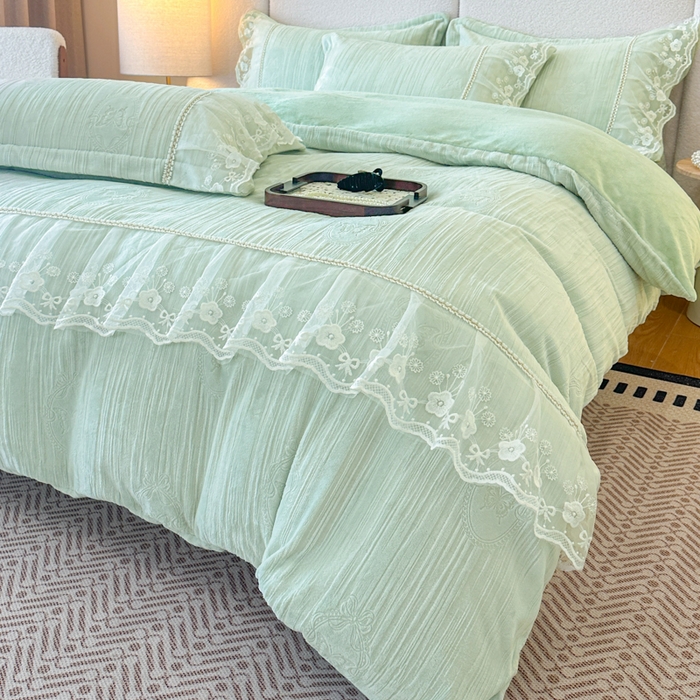 91家纺网 家纺一手货源 找家纺 诺梵家纺 2025新款韩版蕾丝雕花款四件套-米兰达 米兰达-绿