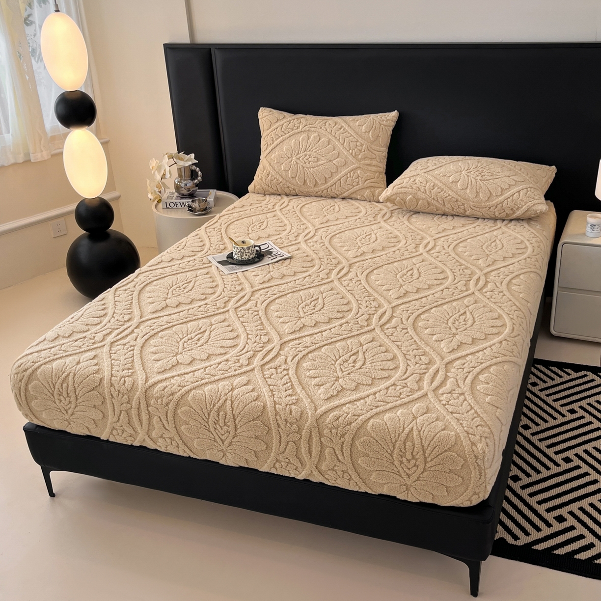 91家纺网 家纺一手货源 找家纺 欧邦 2025新款提花塔芙绒床笠单床笠床笠单件-繁花 繁花-香槟咖