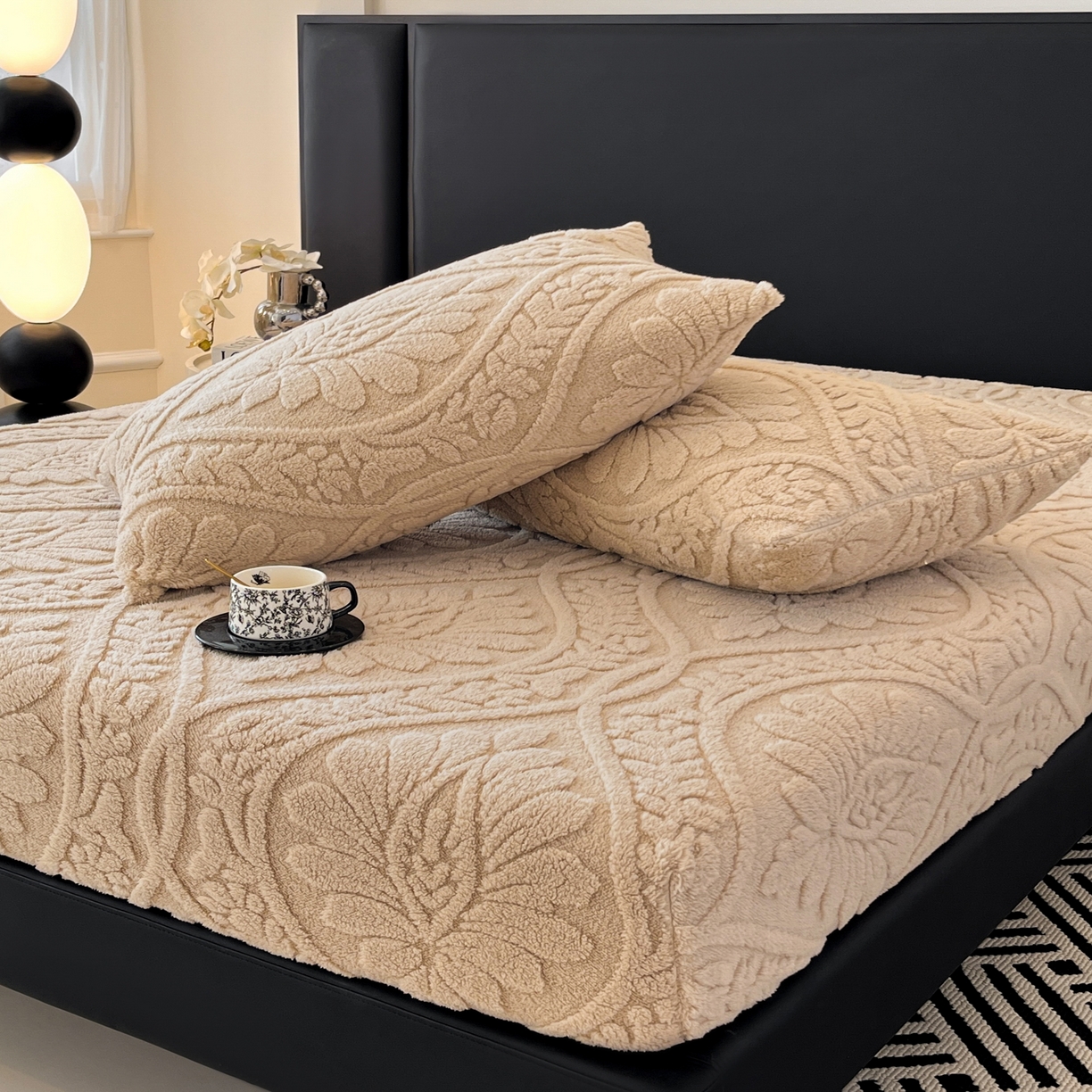 91家纺网 家纺一手货源 找家纺 欧邦 2025新款提花塔芙绒床笠单床笠床笠单件-繁花 繁花-香槟咖