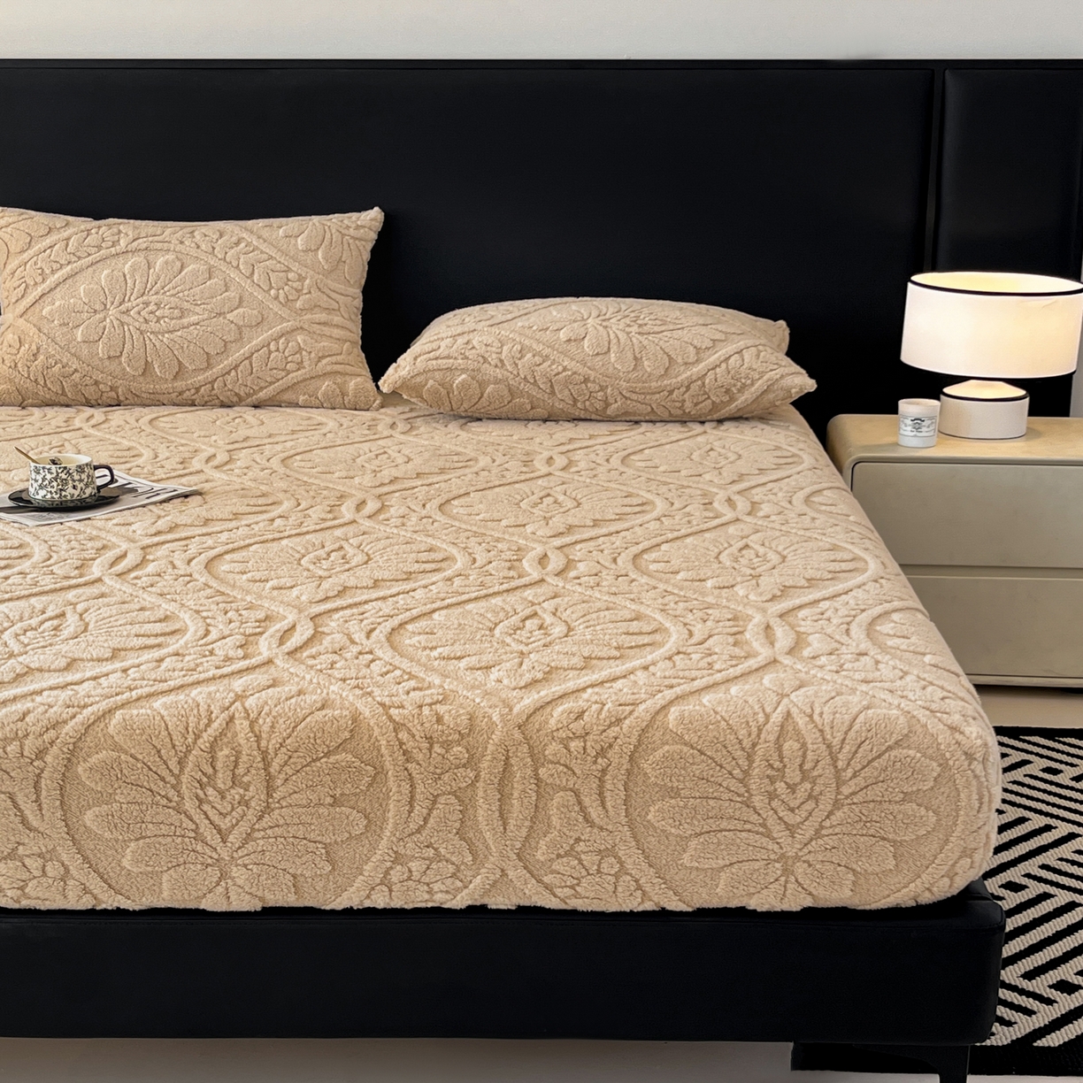 91家纺网 家纺一手货源 找家纺 欧邦 2025新款提花塔芙绒床笠单床笠床笠单件-繁花 繁花-香槟咖