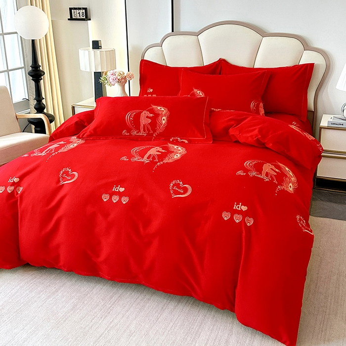 91家纺网 家纺一手货源 找家纺 橘姿 2025新款100%加厚全棉四件套纯棉四件套磨毛四件套礼盒装（控价不低于170） 珍爱大红