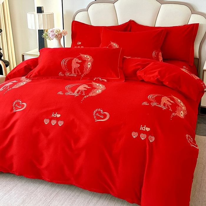 91家纺网 家纺一手货源 找家纺 橘姿 2025新款100%加厚全棉四件套纯棉四件套磨毛四件套礼盒装（控价不低于170） 珍爱大红