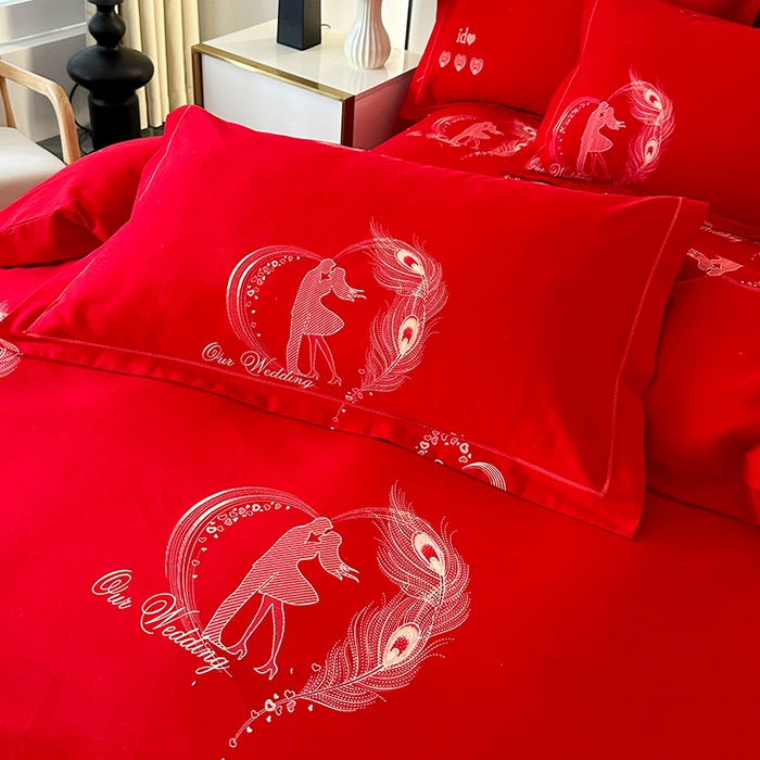 91家纺网 家纺一手货源 找家纺 橘姿 2025新款100%加厚全棉四件套纯棉四件套磨毛四件套礼盒装（控价不低于170） 珍爱大红