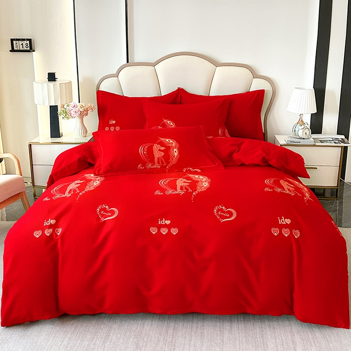 91家纺网 家纺一手货源 找家纺 橘姿 2025新款100%加厚全棉四件套纯棉四件套磨毛四件套礼盒装（控价不低于170） 珍爱大红