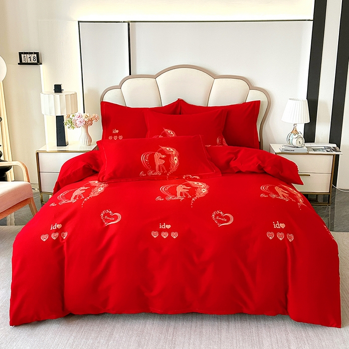 91家纺网 家纺一手货源 找家纺 橘姿 2025新款100%加厚全棉四件套纯棉四件套磨毛四件套礼盒装（控价不低于170） 珍爱大红