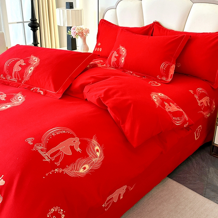 91家纺网 家纺一手货源 找家纺 橘姿 2025新款100%加厚全棉四件套纯棉四件套磨毛四件套礼盒装（控价不低于170） 珍爱大红