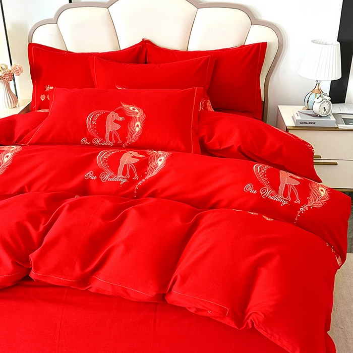 91家纺网 家纺一手货源 找家纺 橘姿 2025新款100%加厚全棉四件套纯棉四件套磨毛四件套礼盒装（控价不低于170） 珍爱大红