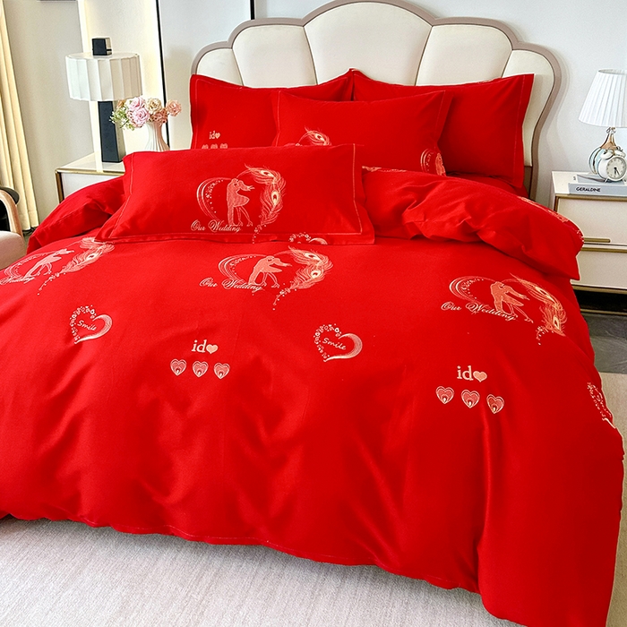 91家纺网 家纺一手货源 找家纺 橘姿 2025新款100%加厚全棉四件套纯棉四件套磨毛四件套礼盒装（控价不低于170） 珍爱大红