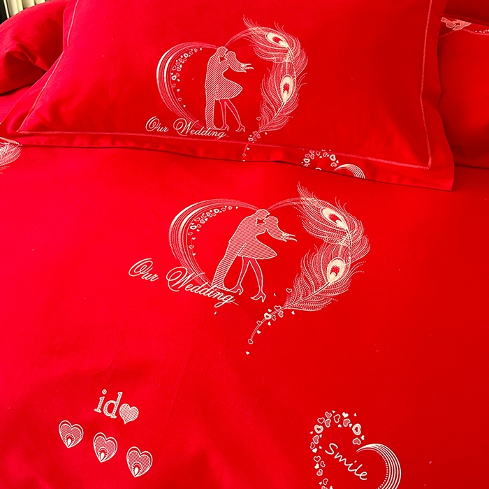 91家纺网 家纺一手货源 找家纺 橘姿 2025新款100%加厚全棉四件套纯棉四件套磨毛四件套礼盒装（控价不低于170） 珍爱大红